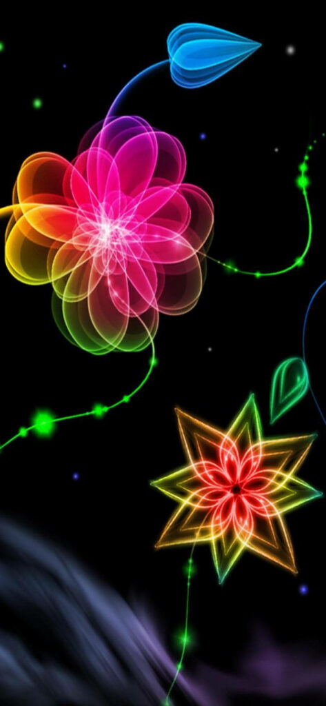 Vibrant Neon Flower Wallpaper on Black Background - Modern Color Pop