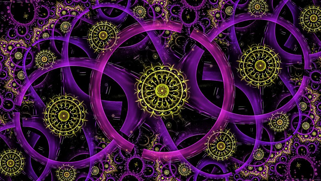 Vibrant Neon Fractal Wallpaper: Mesmerizing Circular Patterns