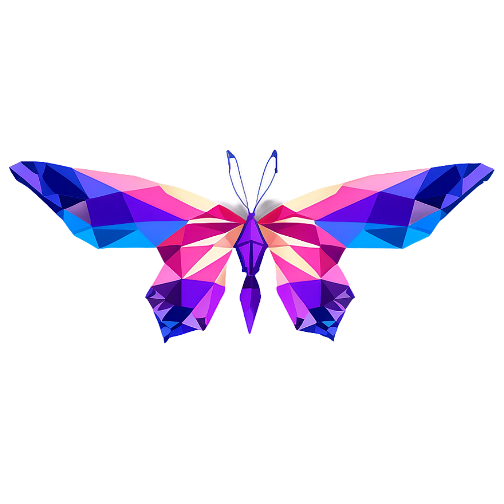 Vibrant Neon Geometric Butterfly Wallpaper on Purple Background