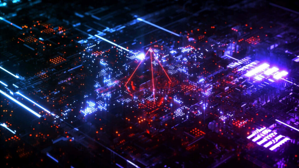 Vibrant Neon Geometric Patterns: Futuristic Circuit Board Wallpaper