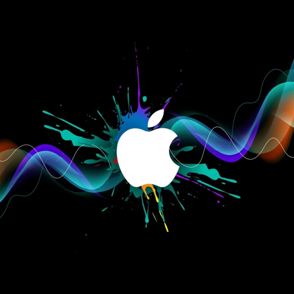 Glowing Apple: Vibrant Neon Lights Illuminate the Center of 4k iPad Wallpaper