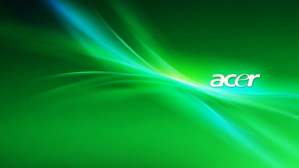 Vibrant neon green Acer wallpaper with dynamic light streaks and official Acer logo background