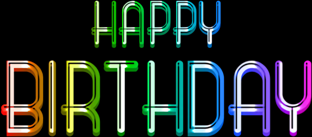 Vibrant Neon Happy Birthday Wallpaper on Transparent Background