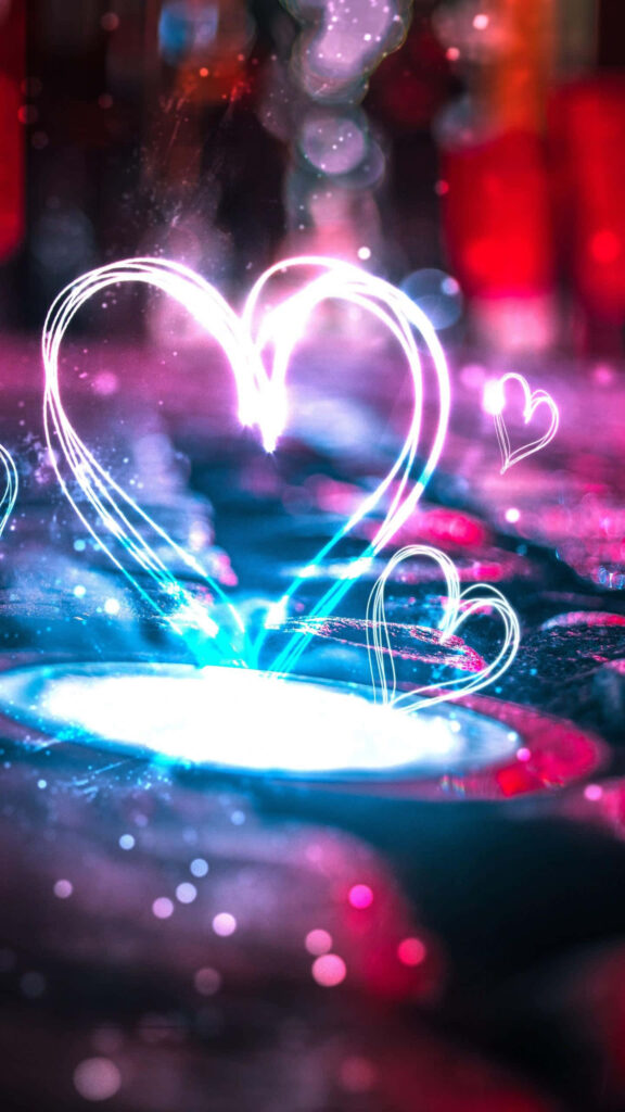 Futuristic Neon Heart Digital Wallpaper - Vibrant & Magical Design