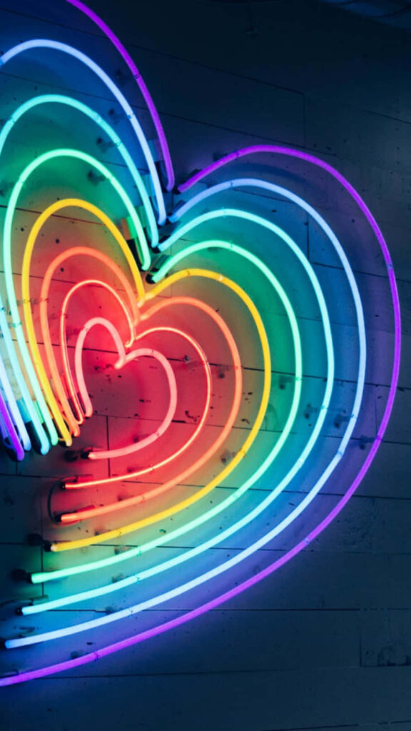 Colorful Neon Heart Wallpaper: Captivating Glow on Dark Background