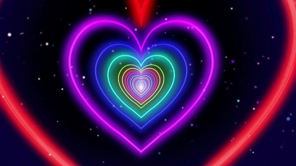 Futuristic Neon Heart Wallpaper: Vibrant Multicolor Cosmic Design