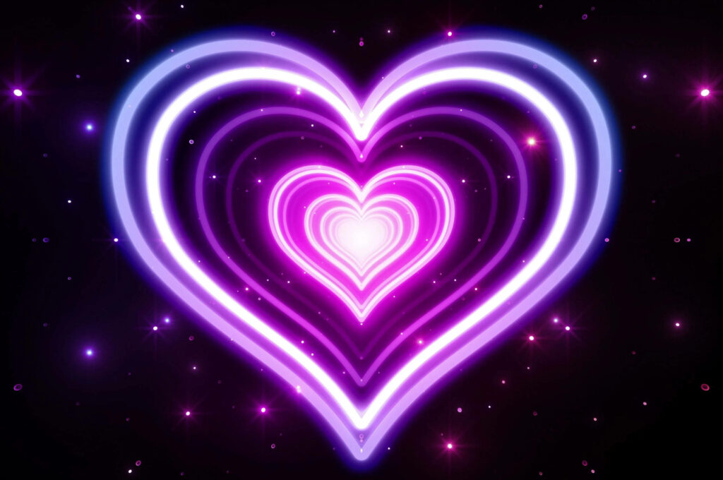 Vibrant Neon Heart Wallpaper in Purple & Pink with Starry Background
