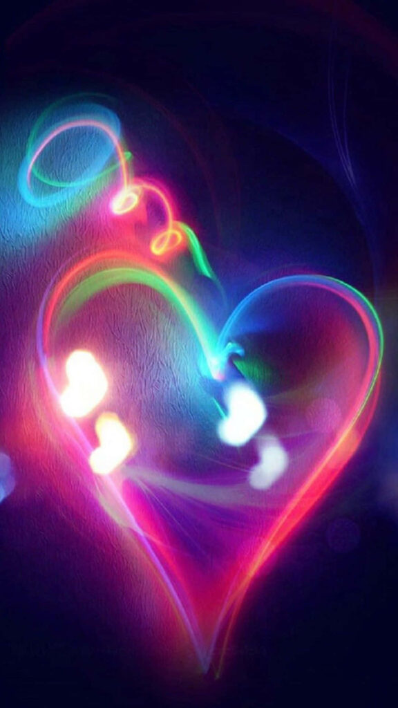 Vibrant Neon Heart Wallpaper: Rainbow Glow on Dark Background