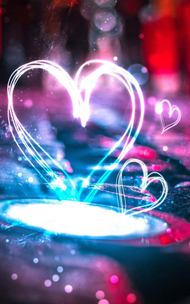 Romantic Neon Heart Wallpaper: Vibrant Love in Dreamy Hues
