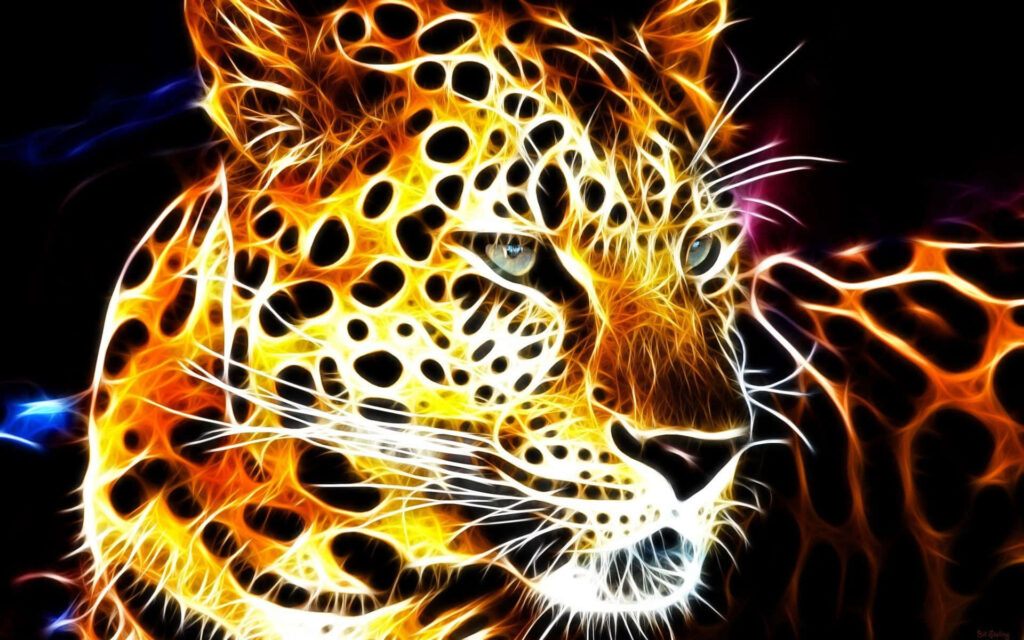 Vibrant Leopard Wallpaper Art: Neon Colors on Dark Background