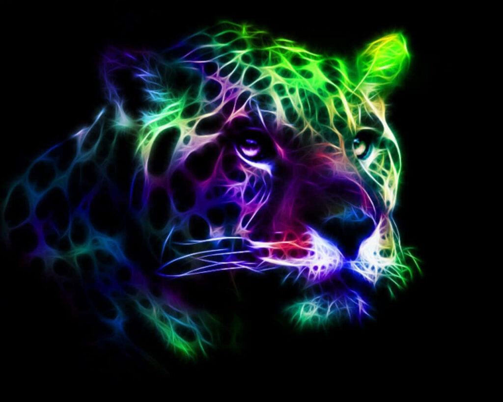 Vibrant Neon Leopard Wallpaper: Colorful Art Against Dark Background