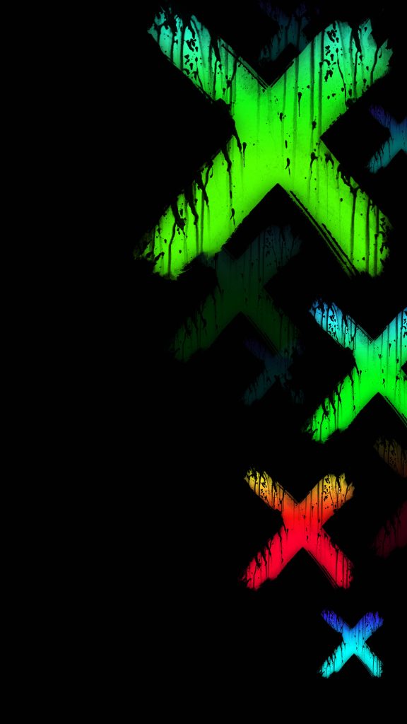 Vibrant neon Letter X wallpaper with grunge dripping paint effect on black background