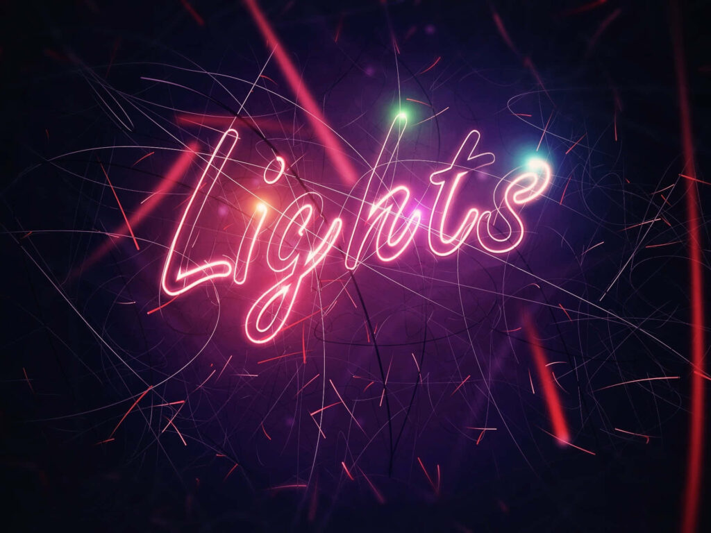 Vibrant Neon Lights Wallpaper with Glowing Pink Script on Dark Background