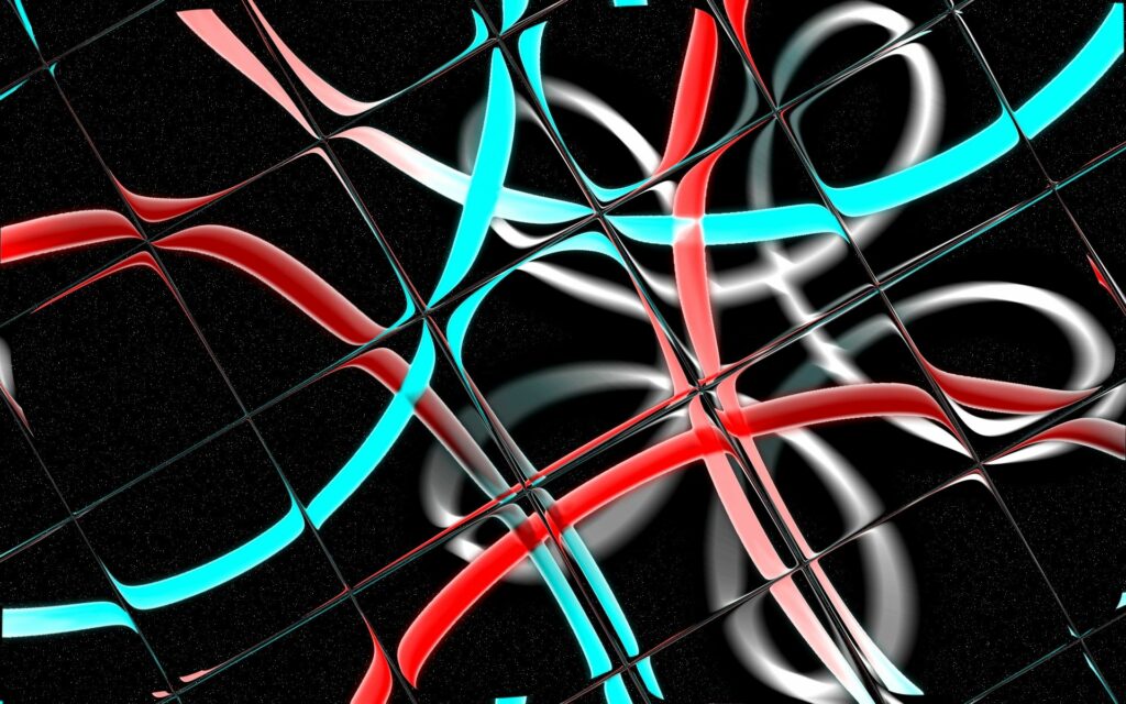 Dynamic Neon Wallpaper: Stripes & Cubes in Red, Teal, White