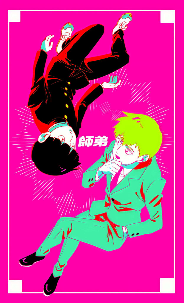 Vibrant Mob Psycho 100 Wallpaper: Neon Art of Mob & Reigen