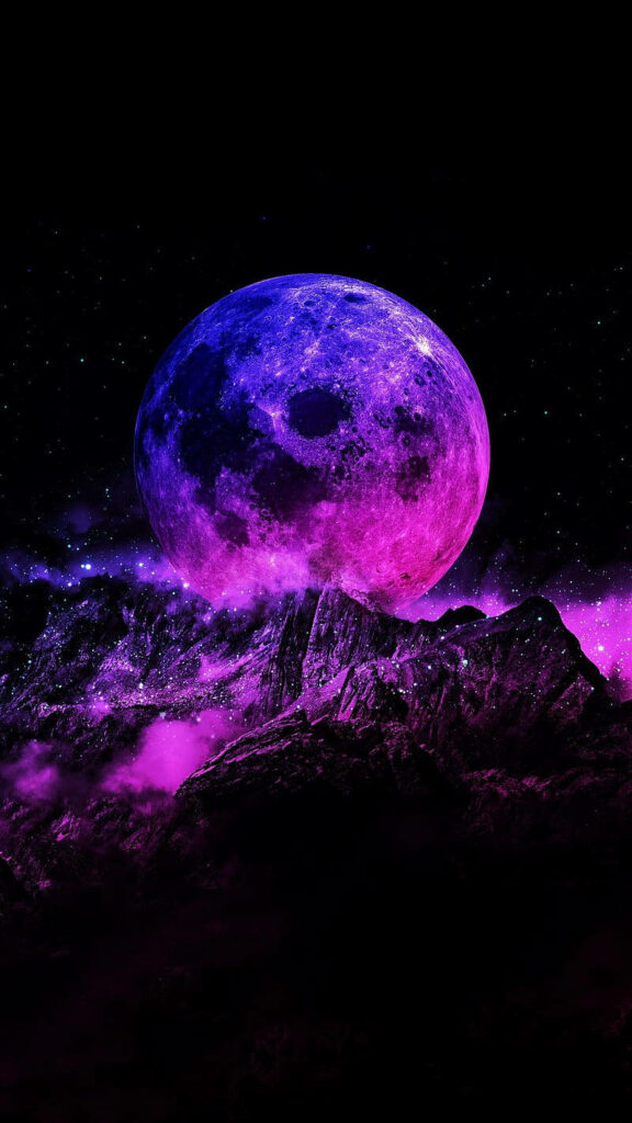 Neon Moon Wallpaper: Captivating Purple & Blue Mountain Landscape
