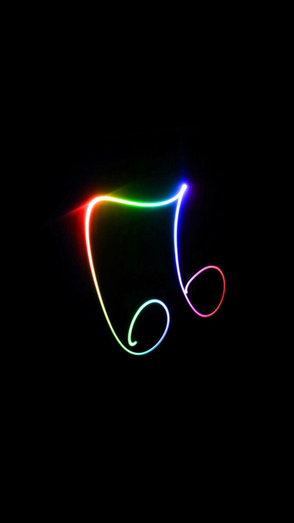 Vibrant Neon Music Note Wallpaper on Black Background