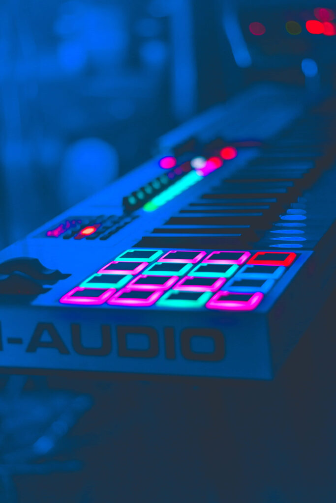 Vibrant Neon Music Keyboard Wallpaper: Futuristic Glow for Creatives