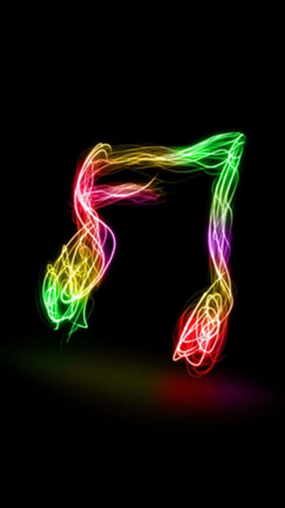 Vibrant Neon Music Note Wallpaper: Dynamic Energy on Black Background