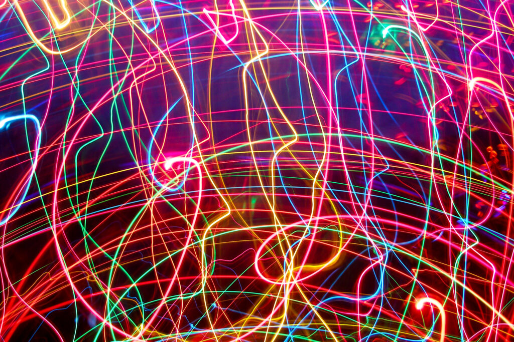Vibrant Neon Plexus Wallpaper: Colorful Lines on Dark Background