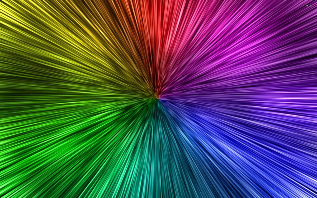Vibrant rainbow neon radial wallpaper with dynamic motion blur pattern for modern desktops
