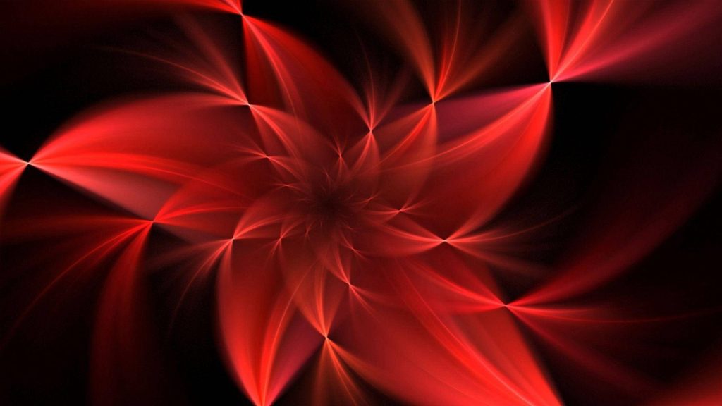 Neon red fractal floral swirl on black background vibrant abstract digital art wallpaper