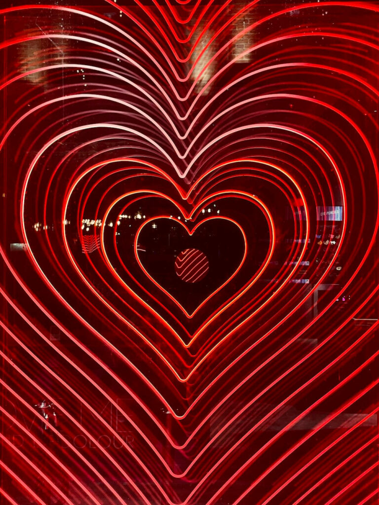 Vibrant Neon Red Heart Wallpaper: Intricate Layered Patterns