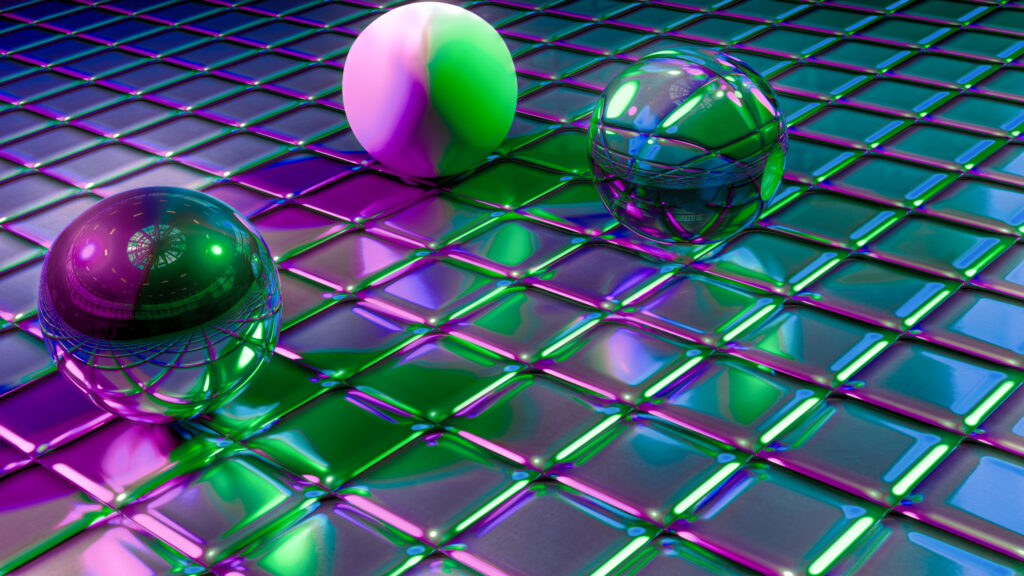 Neon Spheres on Geometric Tiles: UHD Wallpaper Background
