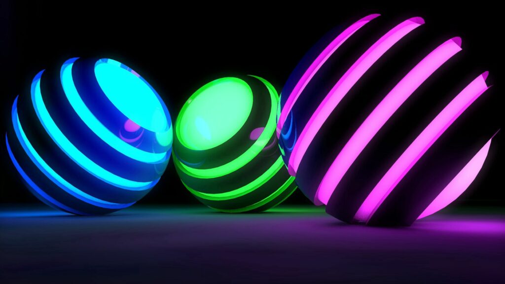 Vibrant Neon Spheres Wallpaper – HD 1920x1080 Background