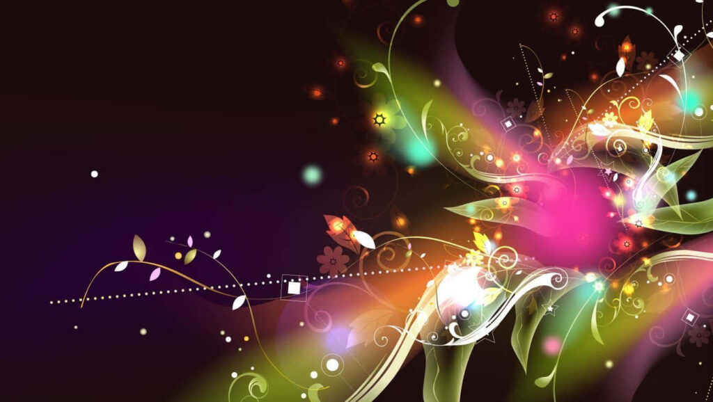 Vibrant Swirls Wallpaper: Neon Floral Patterns on Dark Background