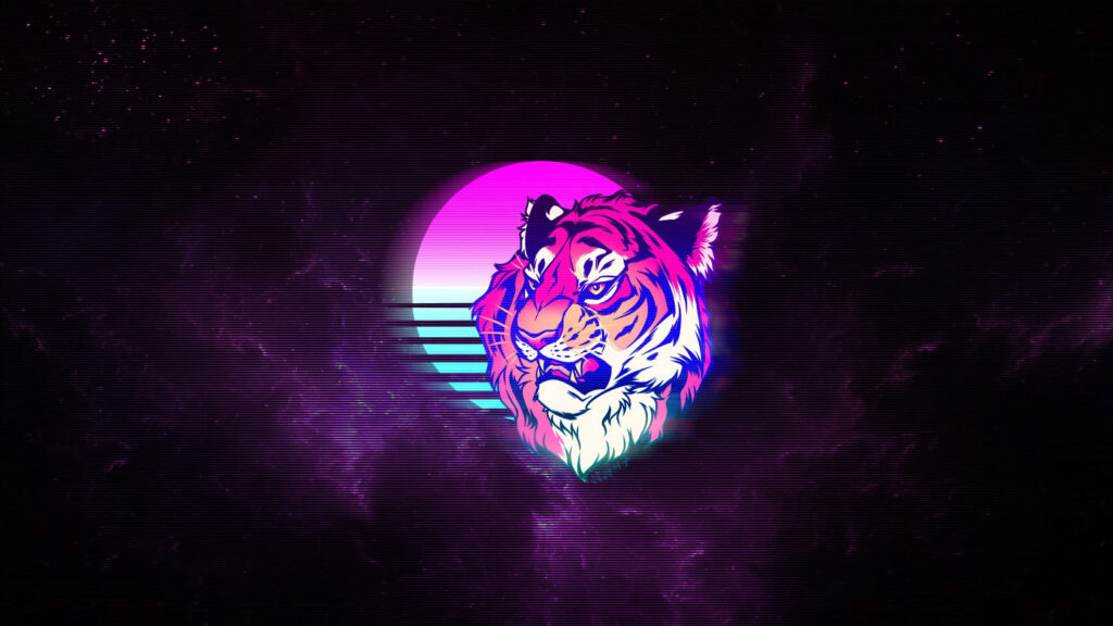 Neon Tiger Wallpaper: Bold 80s Retro Sunset Background