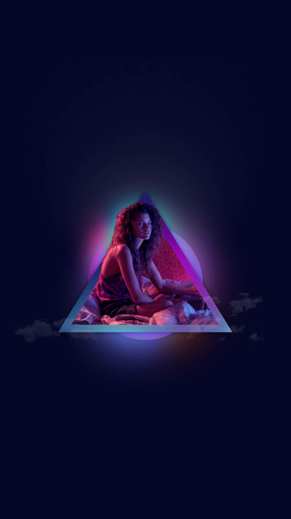 Neon Triangle Euphoria Wallpaper: Vibrant Character & Dark Background