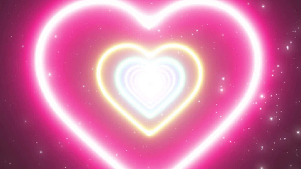 Vibrant Neon Heart Tunnel Wallpaper in Cosmic Space Background