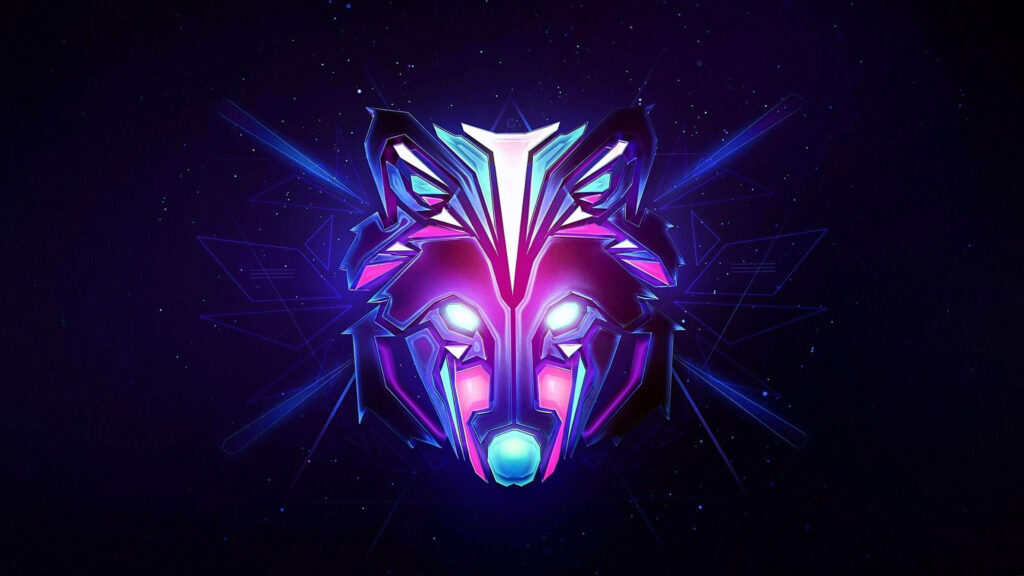 Vibrant Neon Wolf Wallpaper: Cosmic Gaming-Inspired Background