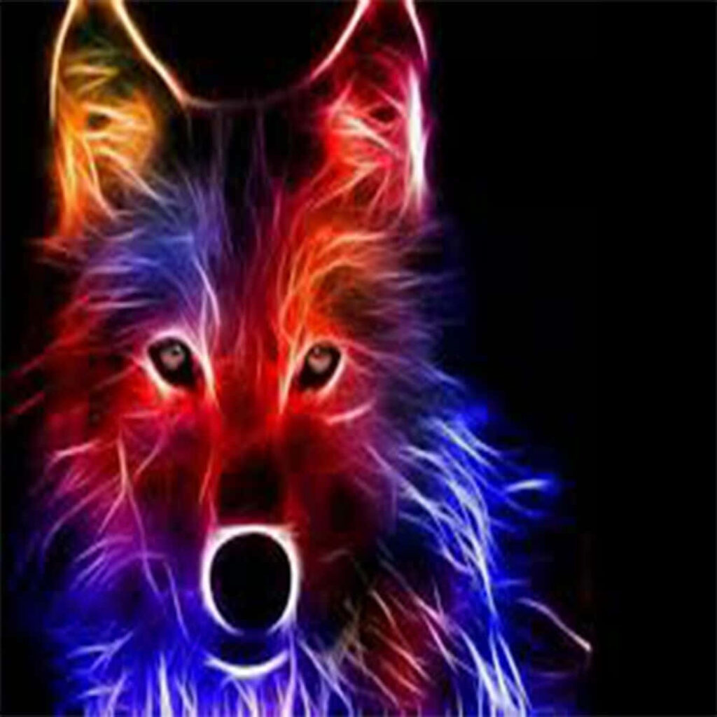 Vibrant Neon Wolf Wallpaper: Rainbow Glow on Dark Background