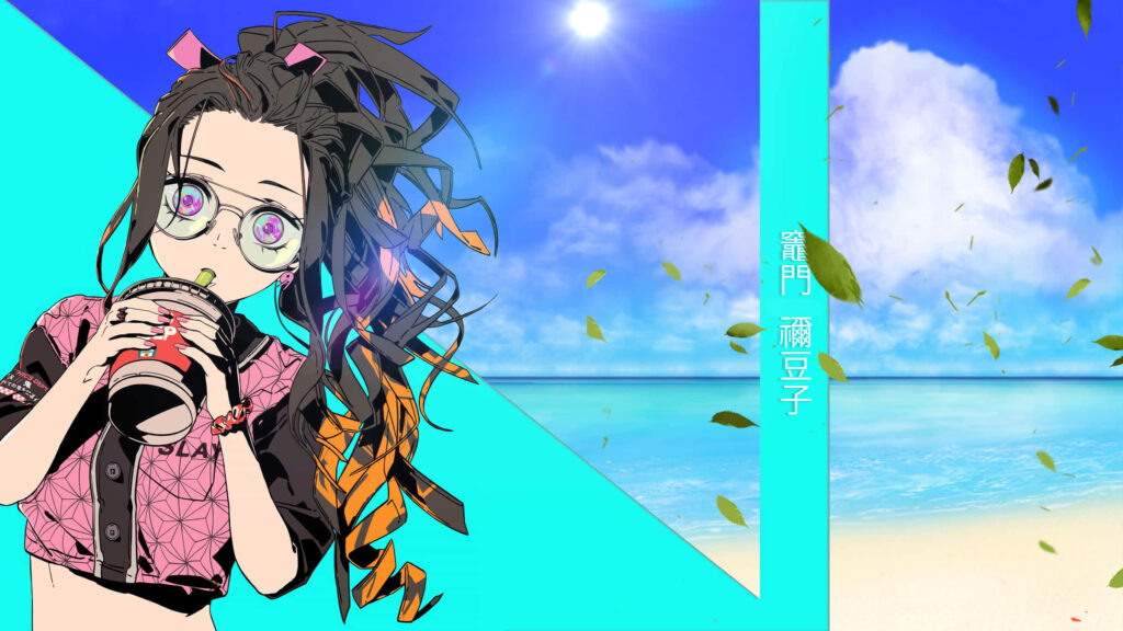 Vibrant Nezuko Desktop Wallpaper - Tropical Beach Background Art