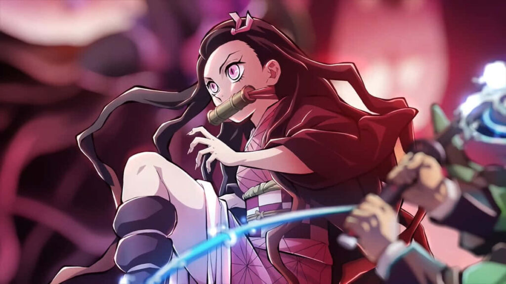 Dynamic Nezuko Kamado Wallpaper from Demon Slayer Season 2