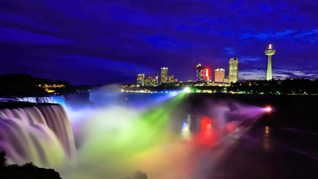 Colorful Niagara Falls at Night: Vibrant Wallpaper Background