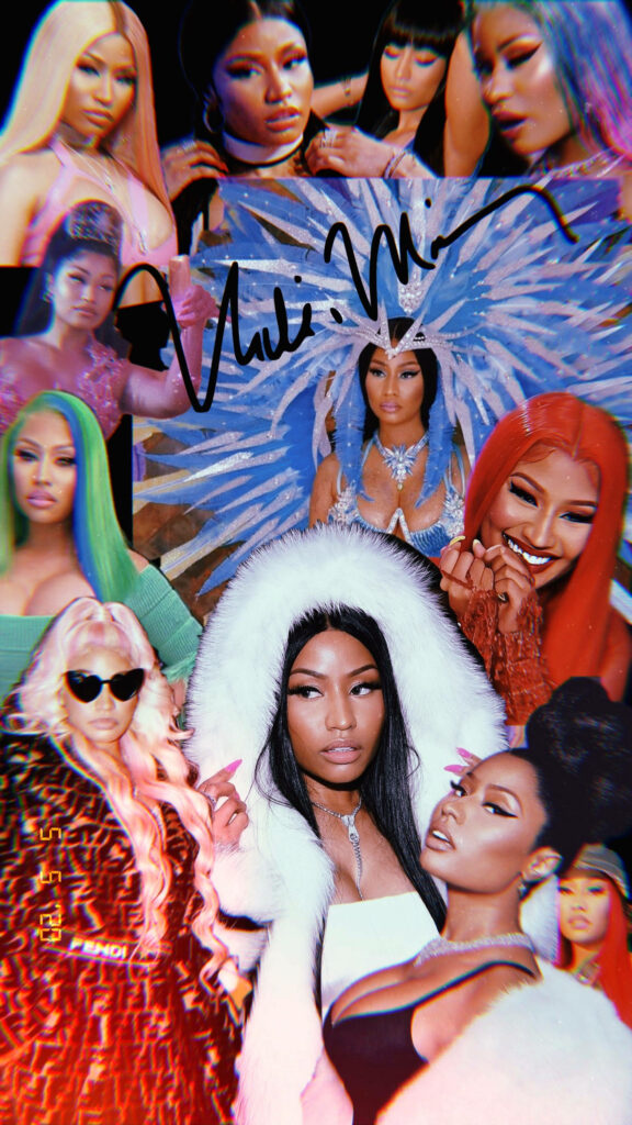 Vibrant Nicki Minaj Collage Wallpaper with Autograph Accent