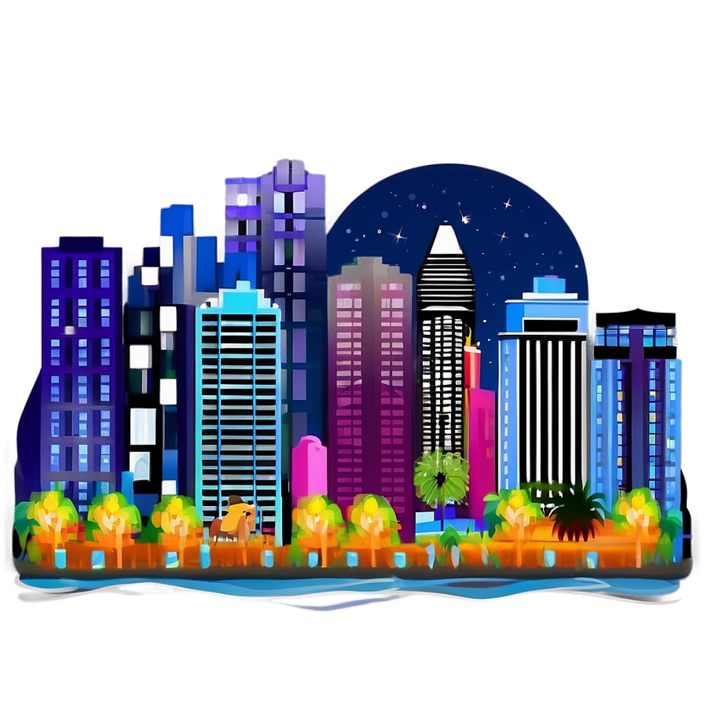 Vibrant Night City Skyline Wallpaper – Colorful Urban Reflection