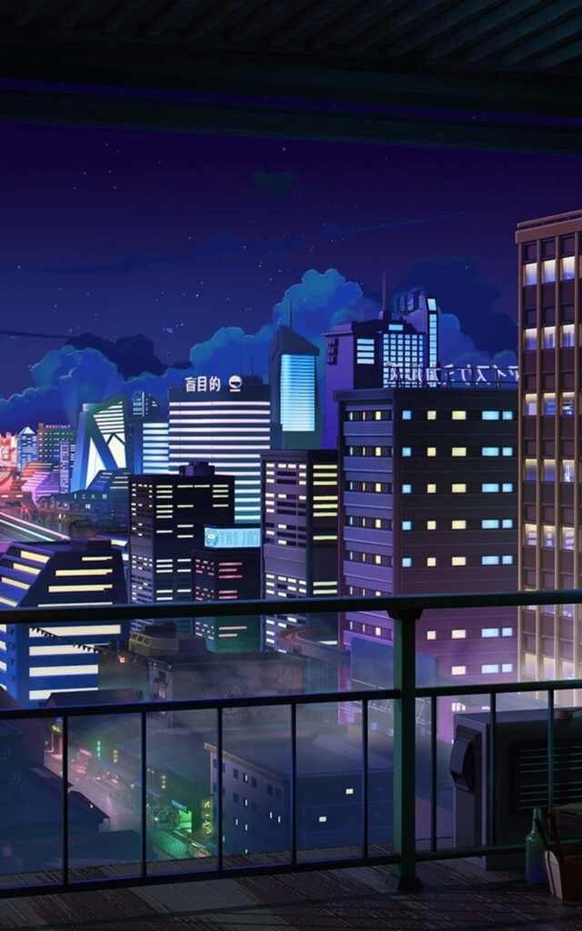 Vibrant Anime-Inspired Night Cityscape Wallpaper for Cozy Spaces