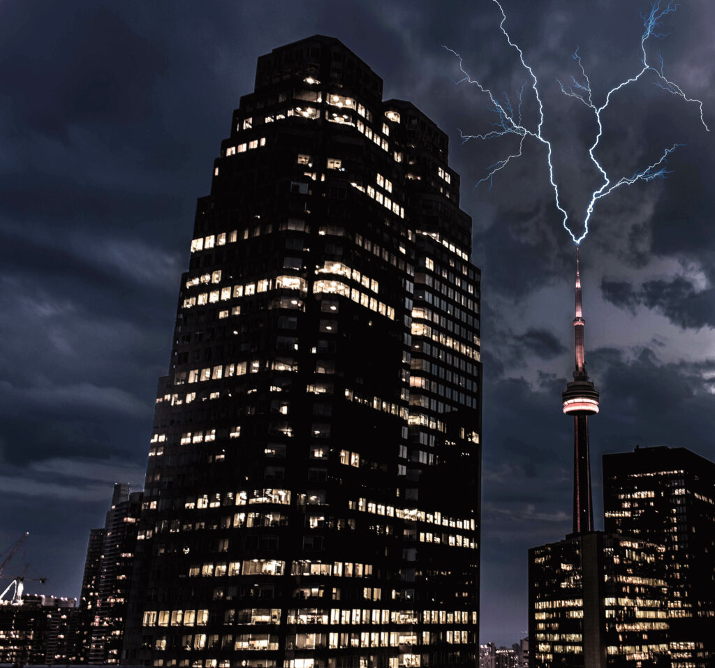 Vibrant Night Cityscape Wallpaper with Lightning Drama