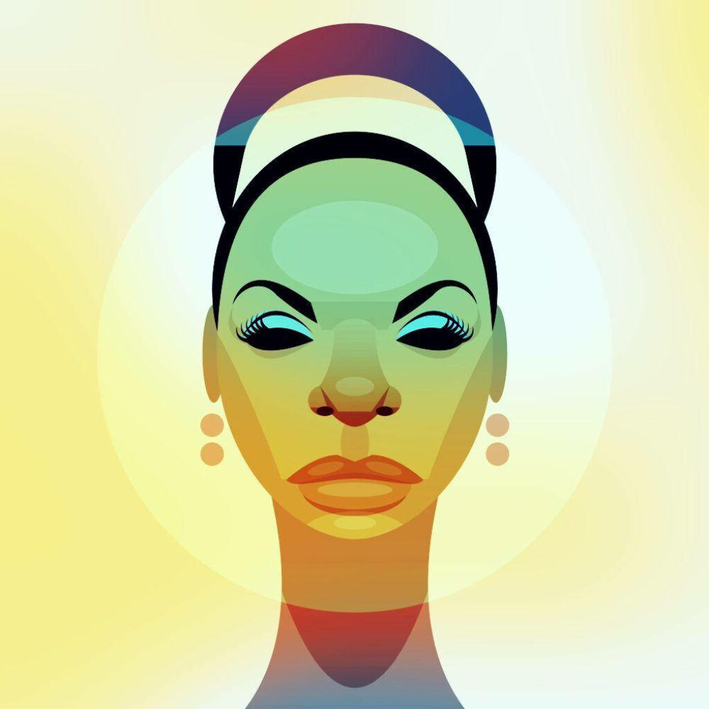 Vibrant Nina Simone Wallpaper: Bold Vector Art Tribute Background