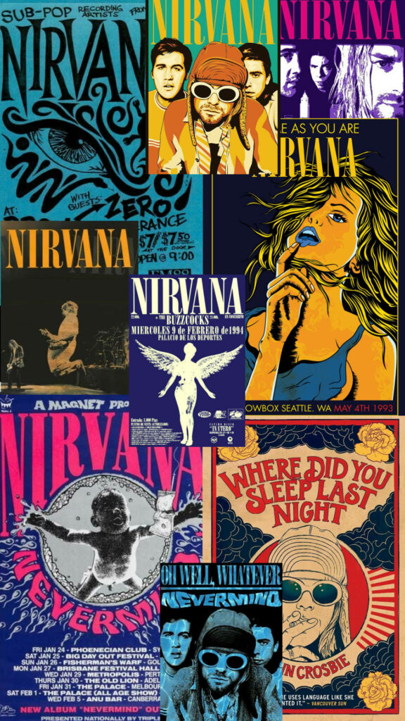 Nirvana Album Covers & Concert Posters Collage Wallpaper Background