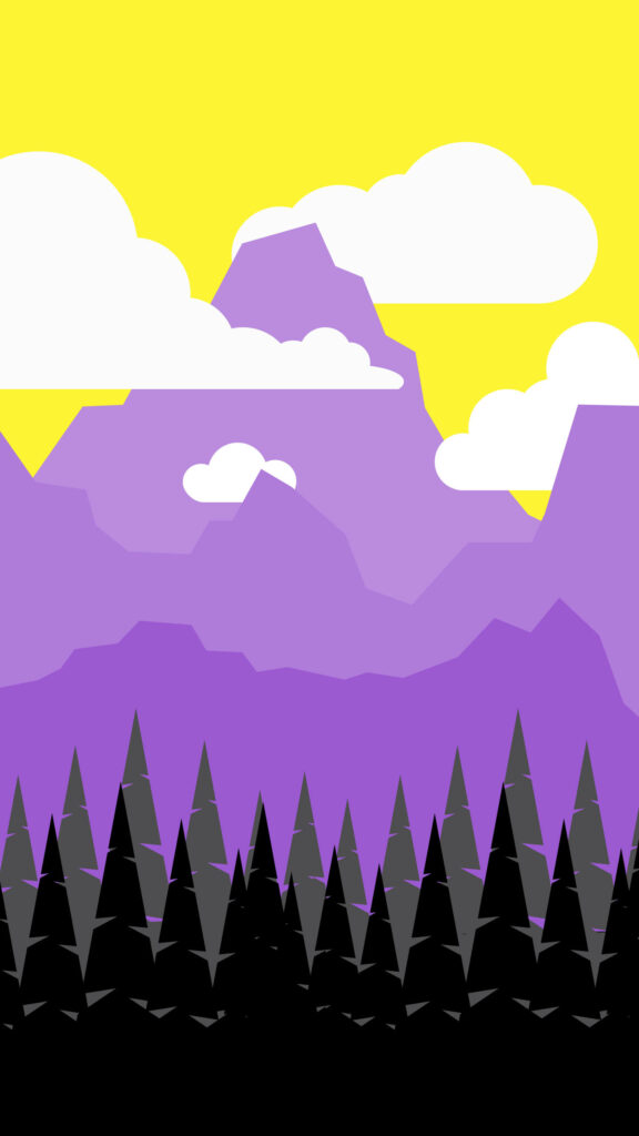 Vibrant Nonbinary Vector Wallpaper: Bold Mountain & Forest Design