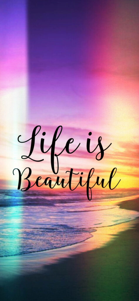 Serene Ocean Sunset Wallpaper: 'Life is Beautiful' Quote Background