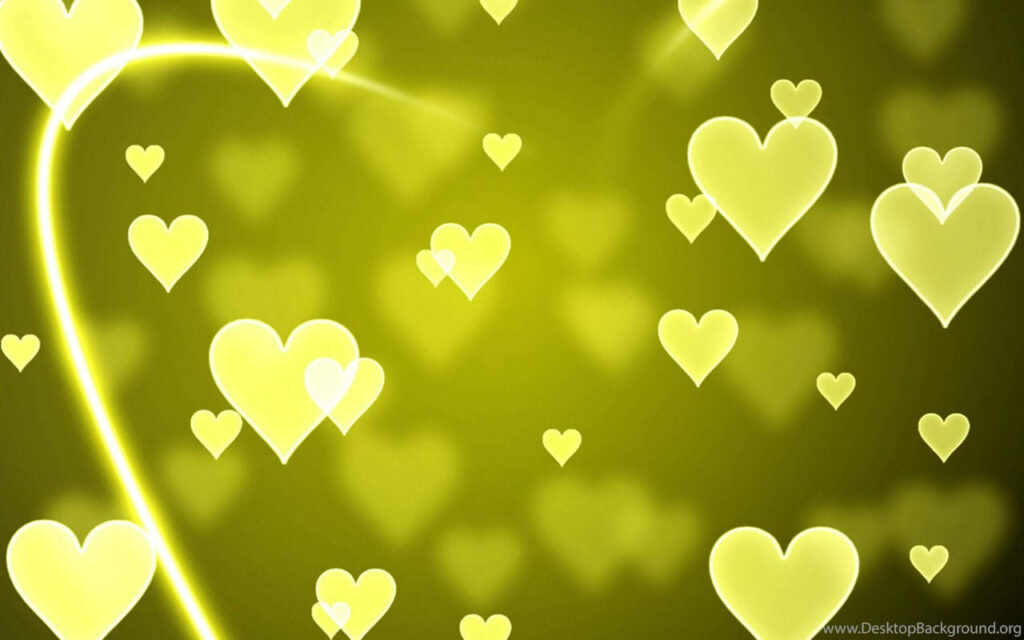 Vibrant Olive Green Wallpaper with Heart-Shaped Glow Designs