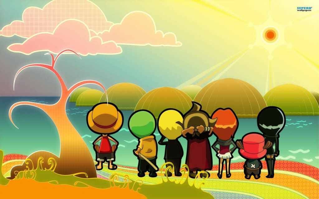 Pirate Paradise: When the One Piece Crew Unleashes their Charm on a Colorful World Wallpaper