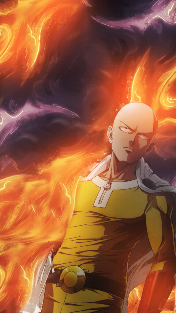 Vibrant One Punch Man Wallpaper: Saitama in Iconic Yellow Suit