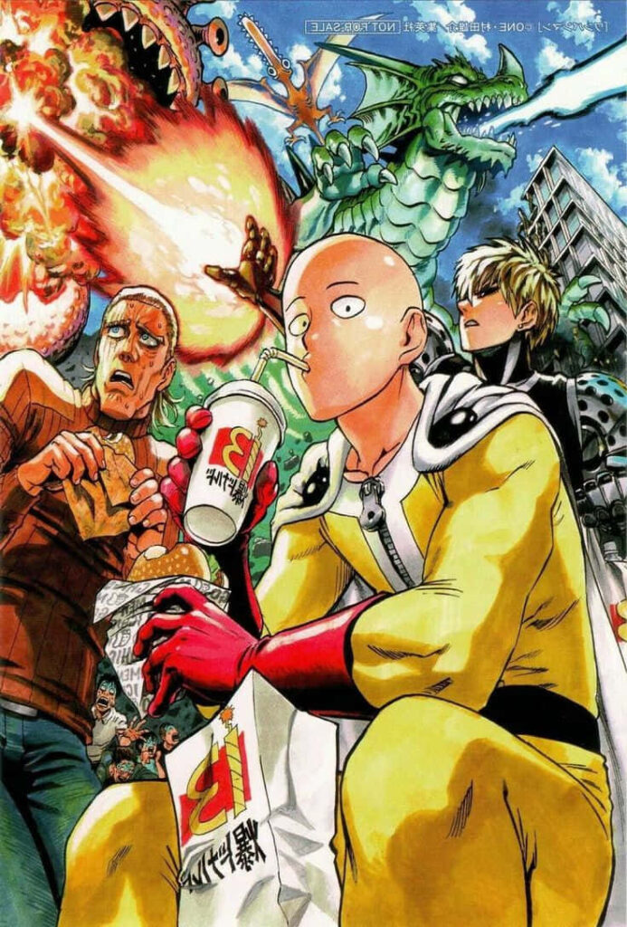 Vibrant One-Punch Man Wallpaper: Saitama's Humorous Action Scenes